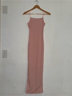 Minimalist Dusty Pink Maxi Slip Dress with Spaghetti Straps